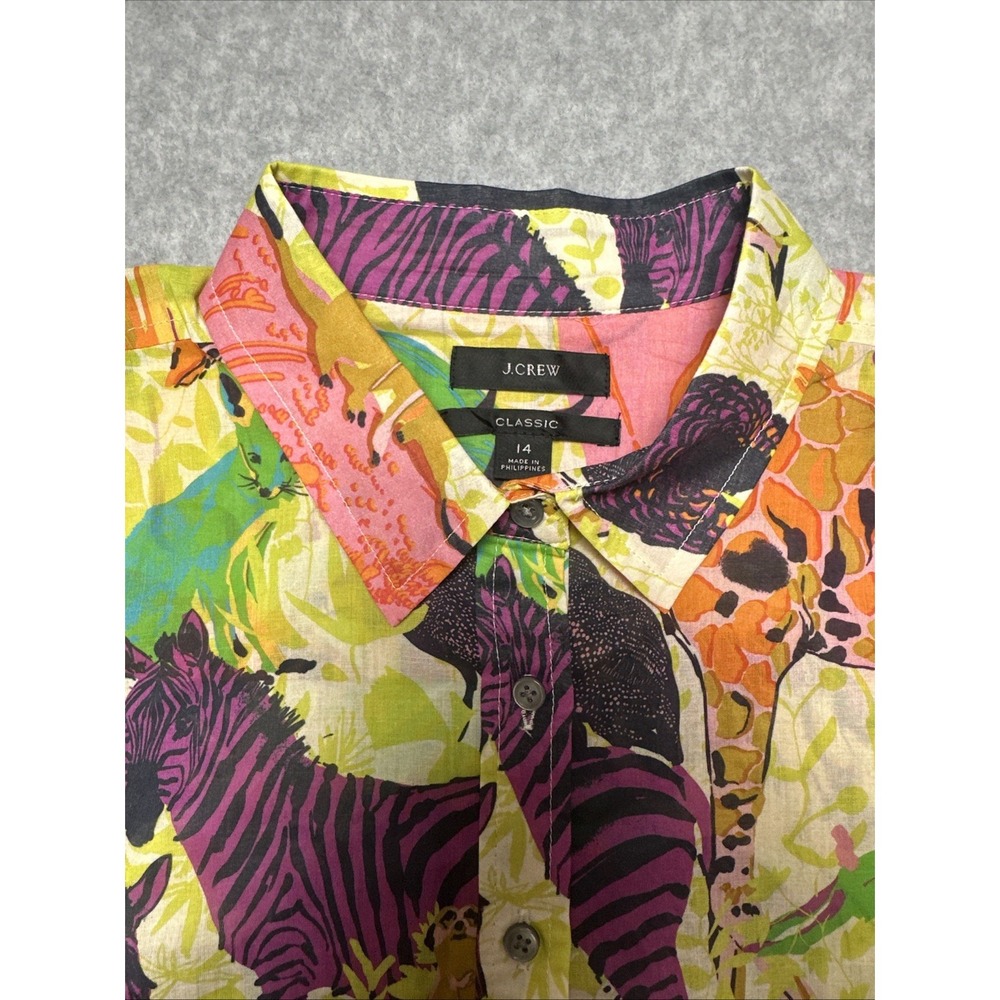 J.Crew Classic Popover Ratti‎ Safari Print Yellow Voile Cotton Shirt Sz 14 NWOT - Picture 4 of 9